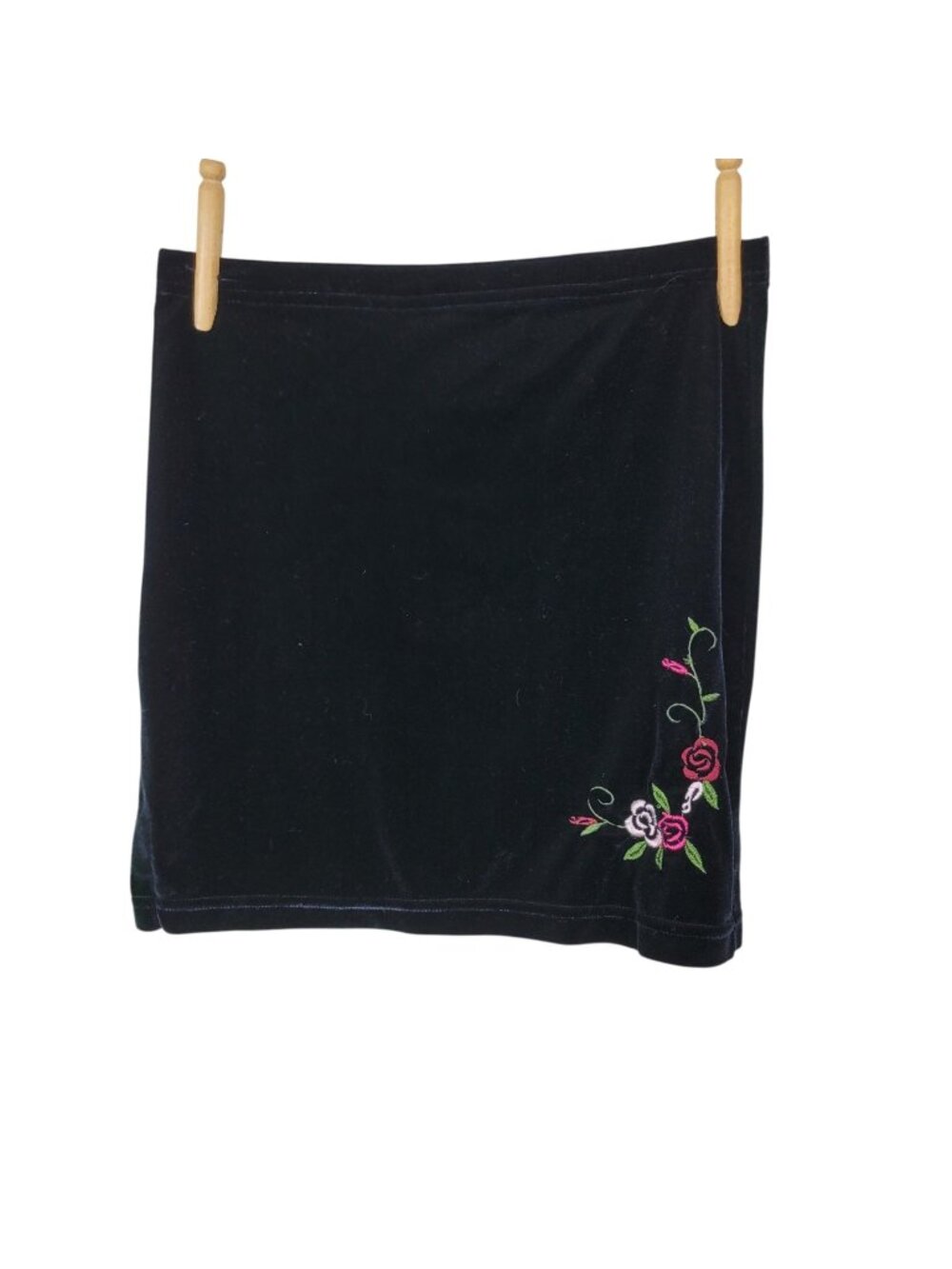 Vintage Skirt size Medium 27" Waist Black Velvet  A-line Sexy club mini Floral
